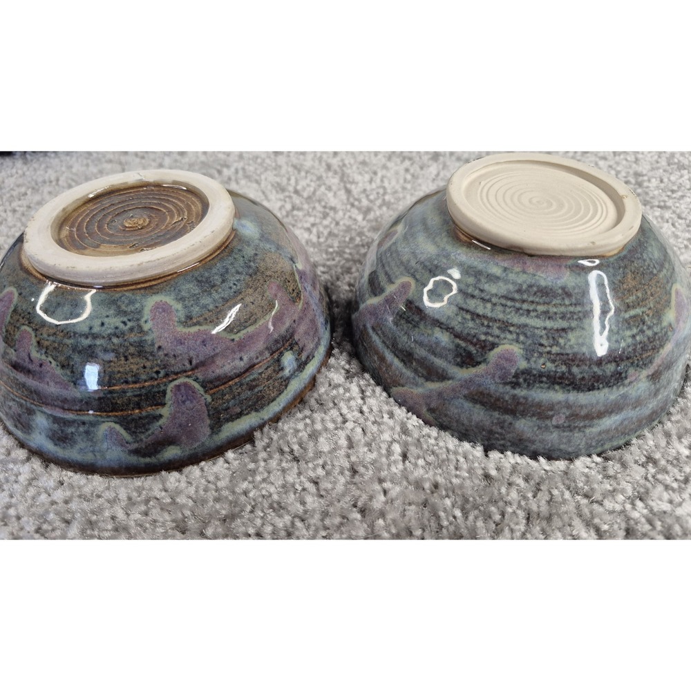 Muddy Five Studio Art Pottery Bowls Stoneware Brown Blues Purple Glazed Handmade - Picture 7 of 9